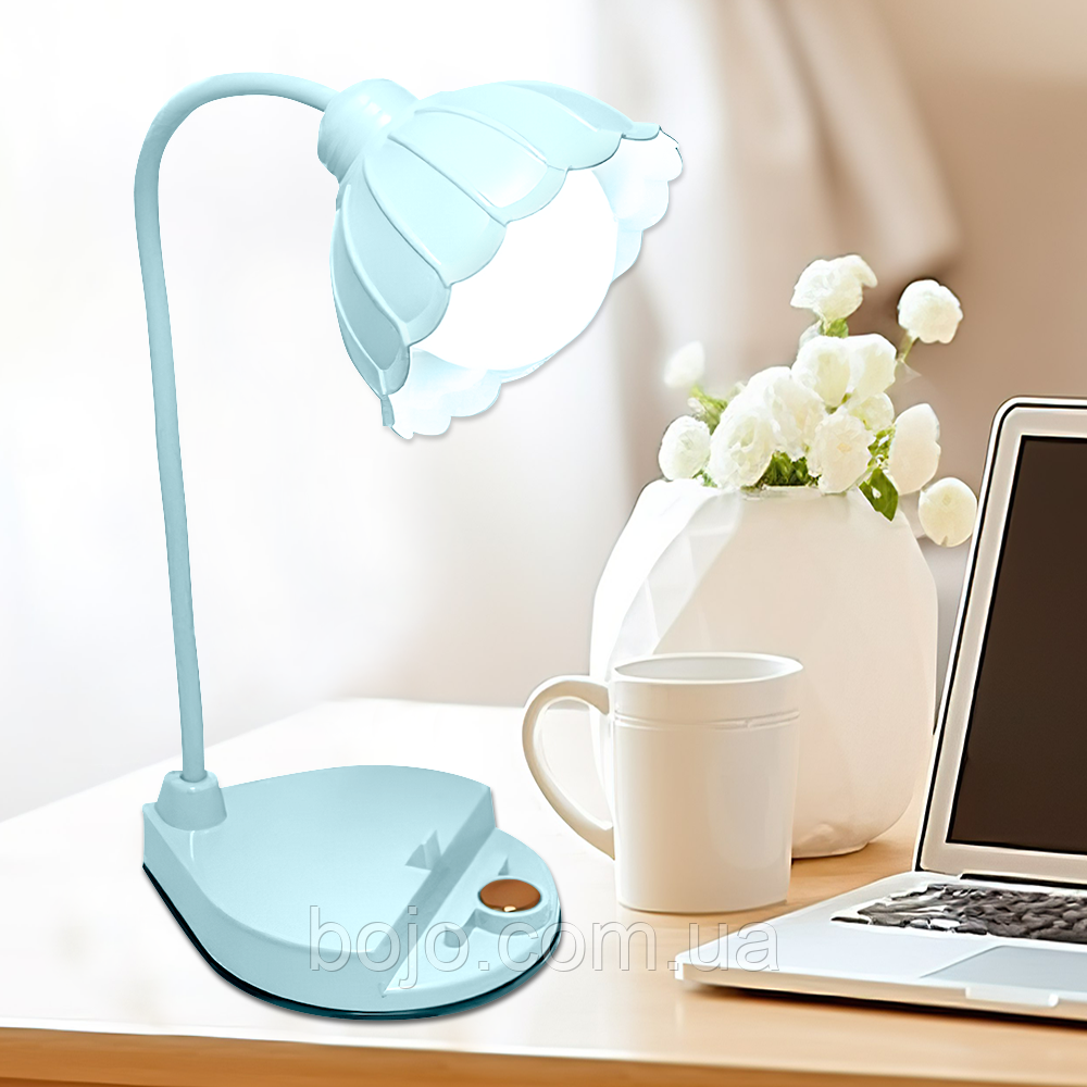 Настільна лампа Квіточка з акумулятором, зарядка від USB, Блакитний (HA-33)