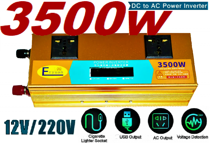 Перетворювач SMART з 12V/24V на 220V ( 3500W ) з LCD дисплеєм, Автомобільний інвертор LCD c розеткою, фото 1