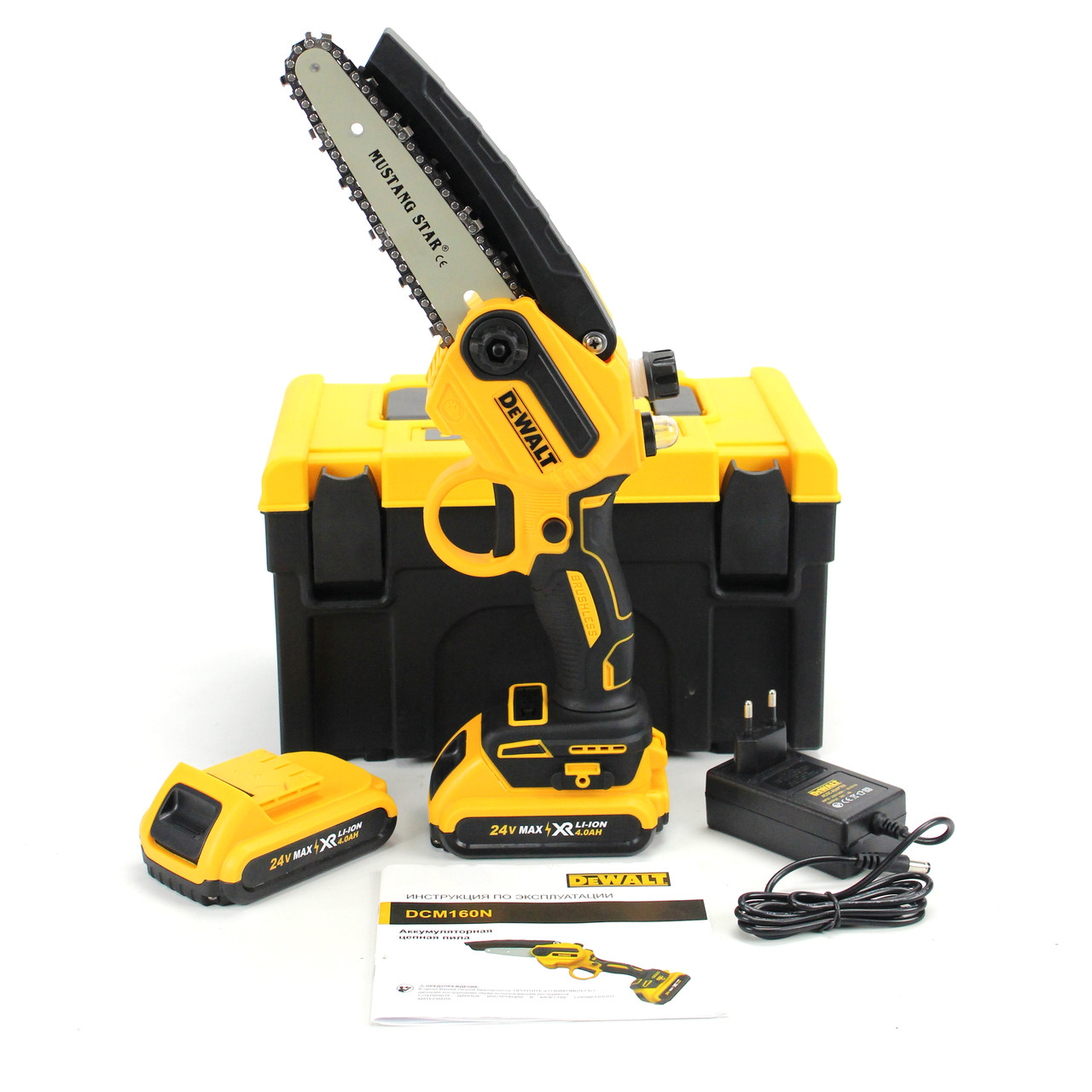 Акумуляторна міні пила DeWalt DCM160N (24V, 4AH, шина 20 см) з напівавтоматичним змащенням ланцюга