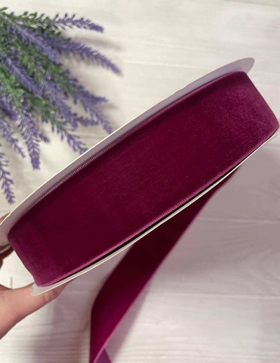 Стрічка оксамитова "4 см" темно- малинова рулон 27 метрів