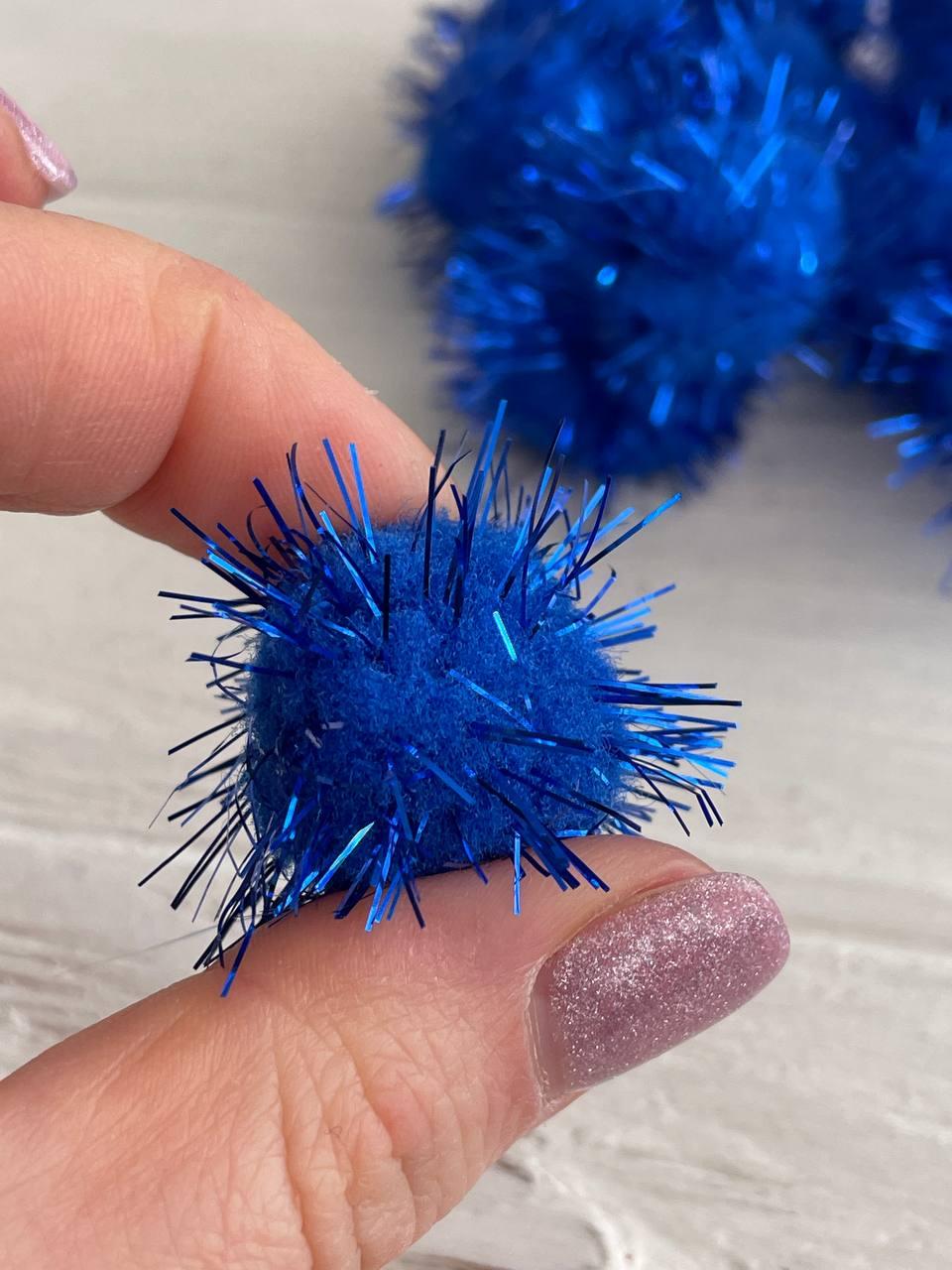 Помпони нейлонові " 2.5 см , сині з люрексом 500 шт, фото 1