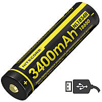 Аккумулятор литиевый Li-Ion 18650 Nitecore NL1834R (3400mAh, USB), защищенный