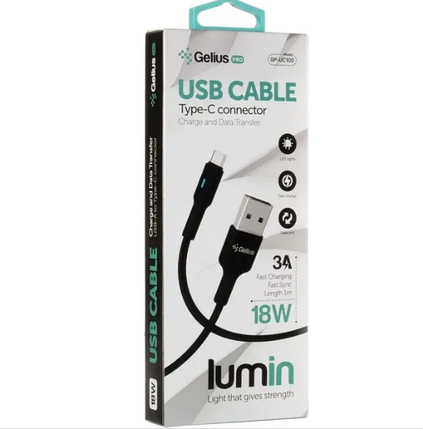 Кабель Gelius Lumin Lamp Type-C to Type-C GP-UC100 60W 1m Black, фото 3