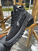 Мужские зимние черные ботинки на шнурках. Утепленные мужские кожаные черные ботинки на меху