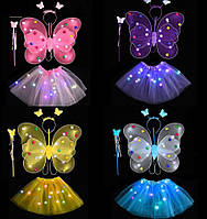 Карнавальный детский костюм K16804 (200шт) крылья бабочки, обруч, палочка, юбка, со светом, 4 цвета от