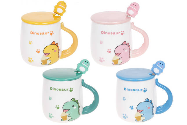Чашка з кришкою та ложкою Dinosaur 430 мл 4 дизайну BonaDi 927-224, фото 1