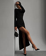 Чорна сукня з розрізом тканина трикотаж модель 8038