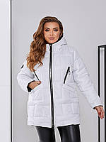 Тёплая зимняя женская куртка пальто стёганное с капюшоном белое 48-50 52-54 56-58