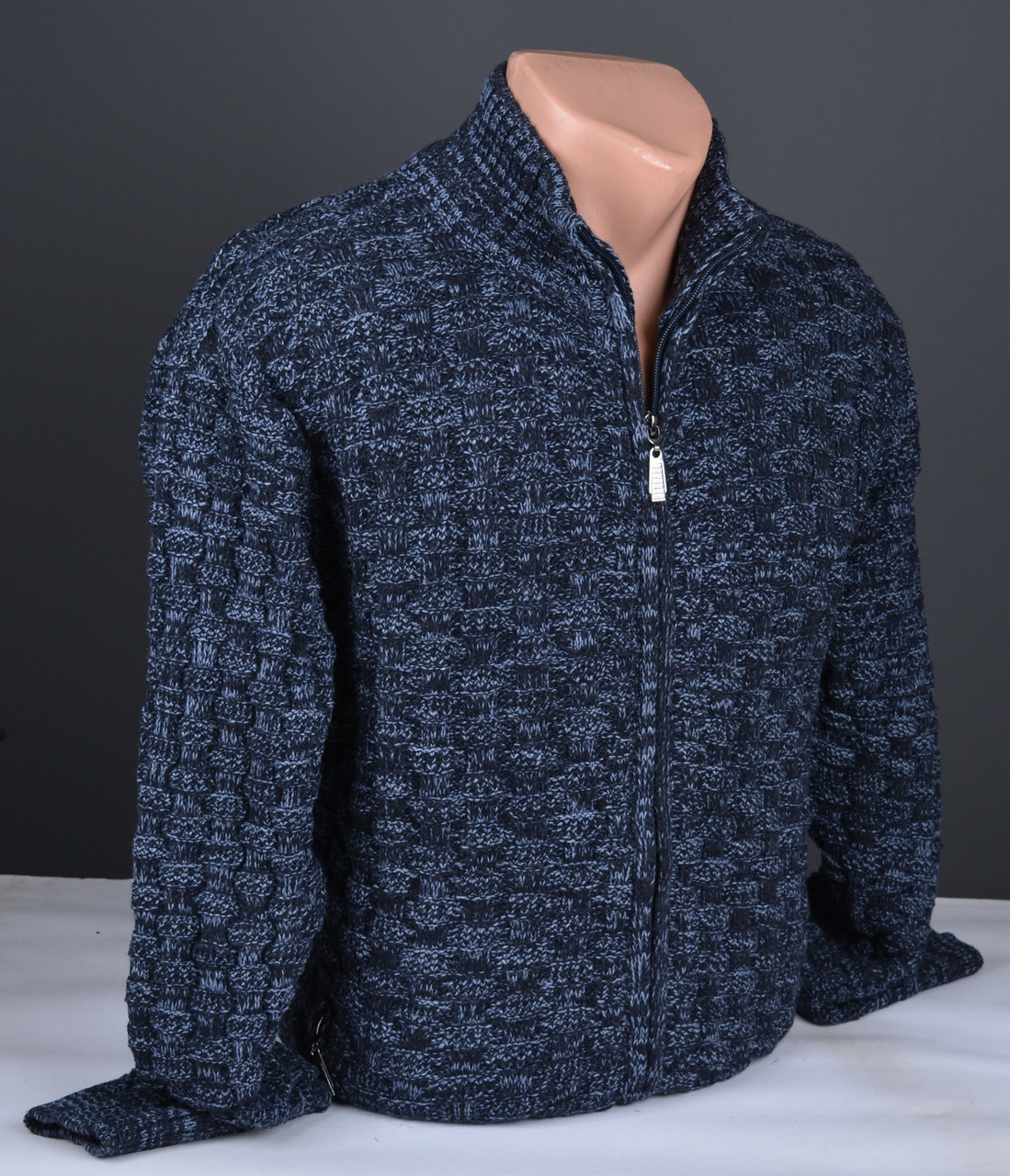 Чоловічий теплий светр на блискавці темно-синій | Чоловіча кофта на блискавці Туречина 7198