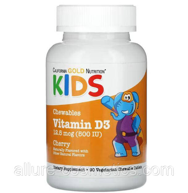 Вітамін D3 для дітей 12,5 мкг (500 МО) California Gold Nutrition Kid's 90 жувальних таблеток