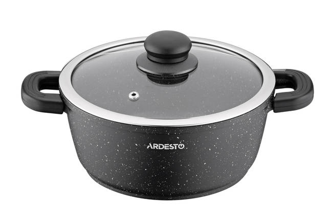 Каструля Ardesto Gemini Anzio, скляна кришка, 28 см, чорний, алюміній AR2426GE, фото 1