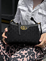 Женская сумка Gucci Aphrodite Shoulder Bag Black черная сумка Гуччи с принтом кожа текстиль