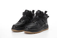 Мужские зимние кроссовки Nike Air Force 1 Gore-Tex Winter Black Найк Горе Текс черные кожаные высокие