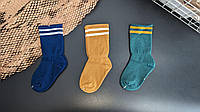 Набір дитячих однотонних шкарпеток з 3 пар із принтом "Дві смужки" високі ZYZ, 3 пари, 12-15 см (1-2 роки)