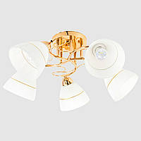 Потолочная люстра в классическом стиле на пять белых плафонов конусной формы каркас золото Sirius Л 8085/5