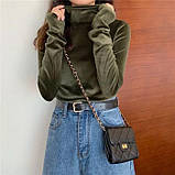 Жіночий велюровий гольф облягаючий однотонний з подовженими рукавами розмір 48-50 чорний, фото 5