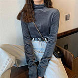 Жіночий велюровий гольф облягаючий однотонний з подовженими рукавами розмір 48-50 чорний, фото 7