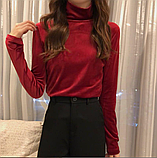 Жіночий велюровий гольф облягаючий однотонний з подовженими рукавами розмір 48-50 чорний, фото 6