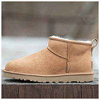 Женские зимние UGG Classic Ultra Mini Chestnut Suede, теплые коричневые замшевые угги ультра мини ботинки уги