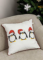 Декоративная новогодняя наволочка Три пингвина Прованс 45х45 см