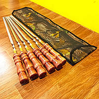 Набір шампурів в чохлі 6шт. Шампури з деревянною ручкою. Шампури 3мм нержавійки для шашлику.