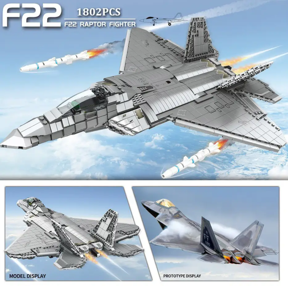 Конструктор для хлопчика F22 "Військовий винищувач", 1802 деталі, 9002