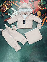 Зимний костюм тройка (конверт, куртка, комбинезон) "Ушки" для малышей 0-24 мес. Розовый
