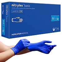 Нитриловые перчатки Mercator Medical Nitrylex BASIC, M (7-8), синие, 100 шт