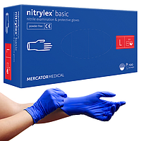 Нитриловые перчатки Mercator Medical Nitrylex BASIC, L (8-9), синие, 100 шт