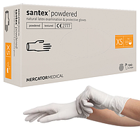 Латексные перчатки Mercator Medical Santex, XS (5-6), белые, опудренные, 100 шт