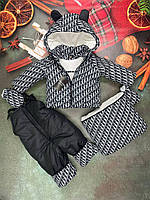 Зимний костюм тройка (конверт, куртка, комбинезон) "Ушки" для малышей 0-24 мес. Принт Диор