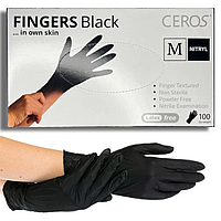 Нитриловые перчатки CEROS Fingers®, М (7-8), черные, 100 шт