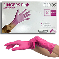 Нитриловые перчатки CEROS Fingers®, M (7-8), розовые, 100 шт