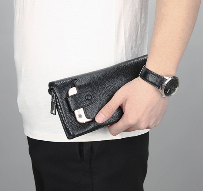 Мужской кожаный клатч кошелек Feidikabolo с отделом для телефона черный - фото 6 - id-p2046403119