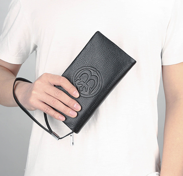 Мужской кожаный клатч кошелек Feidikabolo с отделом для телефона черный - фото 7 - id-p2046403119