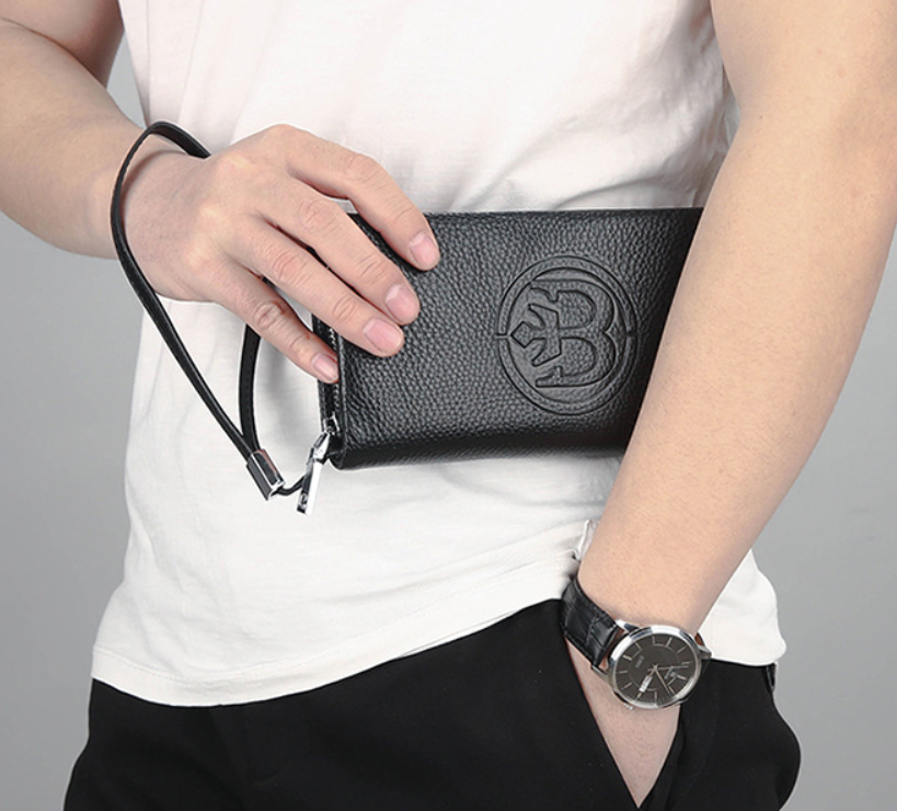 Мужской кожаный клатч кошелек Feidikabolo с отделом для телефона черный - фото 9 - id-p2046403119