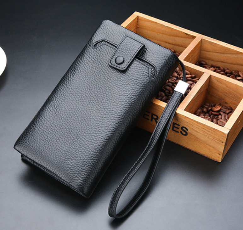 Мужской кожаный клатч кошелек Feidikabolo с отделом для телефона черный - фото 2 - id-p2046403119