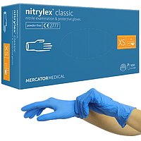 Нитриловые перчатки Mercator Medical Nitrylex CLASSIC, XS (5-6), голубые, 100 шт