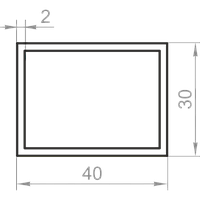 Алюминиевая труба прямоугольная 40x30x2 без покрытия