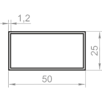 Алюминиевая труба прямоугольная 50x25x1,2 анодированная