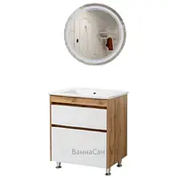 Комплект мебели в ванную бело-коричневый 70 см шириной Юввис Венера 41369-42364