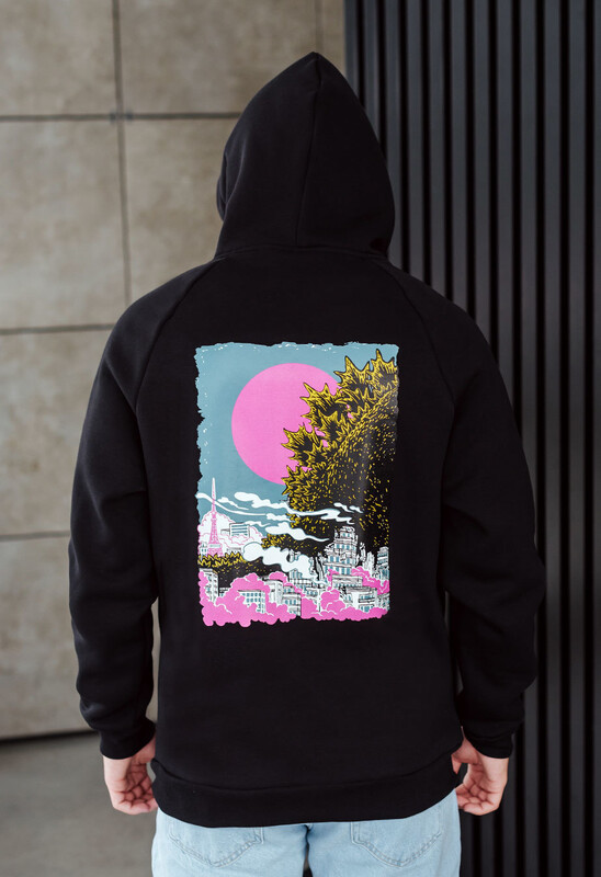 Чорне худі з яскравим принтом Staff pink moon oversize fleece