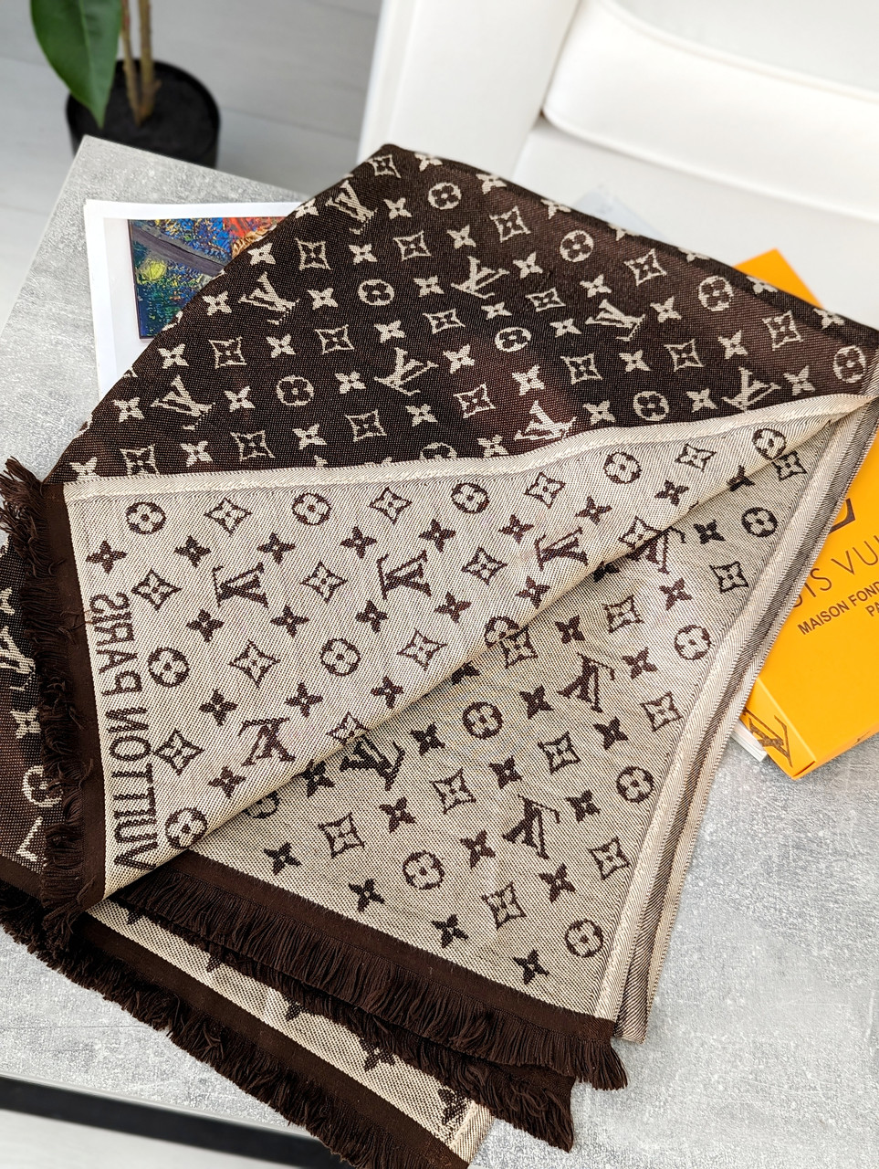 Палантин шарф louis vuitton Луї вінон шоколадно-бежевий