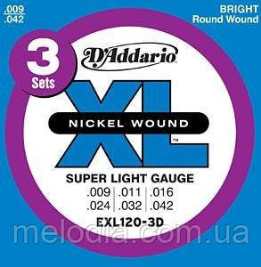 Струни для едектрогітари D'ADDARIO EXL120-3D XL Super Light (3 set)