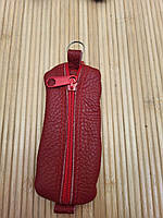 Шкіряний футляр для ключів 12×5 см, ключниця з натуральної шкіри застібка блискавка Червоний