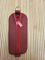 Кожаный футляр для ключей 12×5 см на молнии, ключница из натуральной кожи Червоний-2