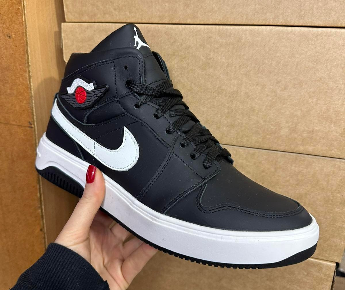 Nike Air Jordan зимние отличные кожаные высокие кроссовки для мужчин черные - фото 9 - id-p2046523503