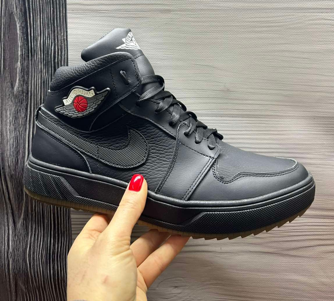 Nike Air Jordan зимние отличные кожаные высокие кроссовки для мужчин черные - фото 4 - id-p2046523788