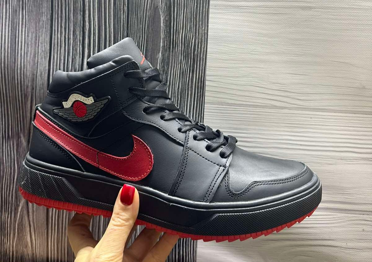 Nike Air Jordan зимние отличные кожаные высокие кроссовки для мужчин черные - фото 1 - id-p2046523788