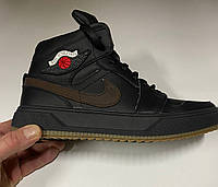 Nike Air Jordan зимние суперские кожаные черные высокие кроссовки для мужчин